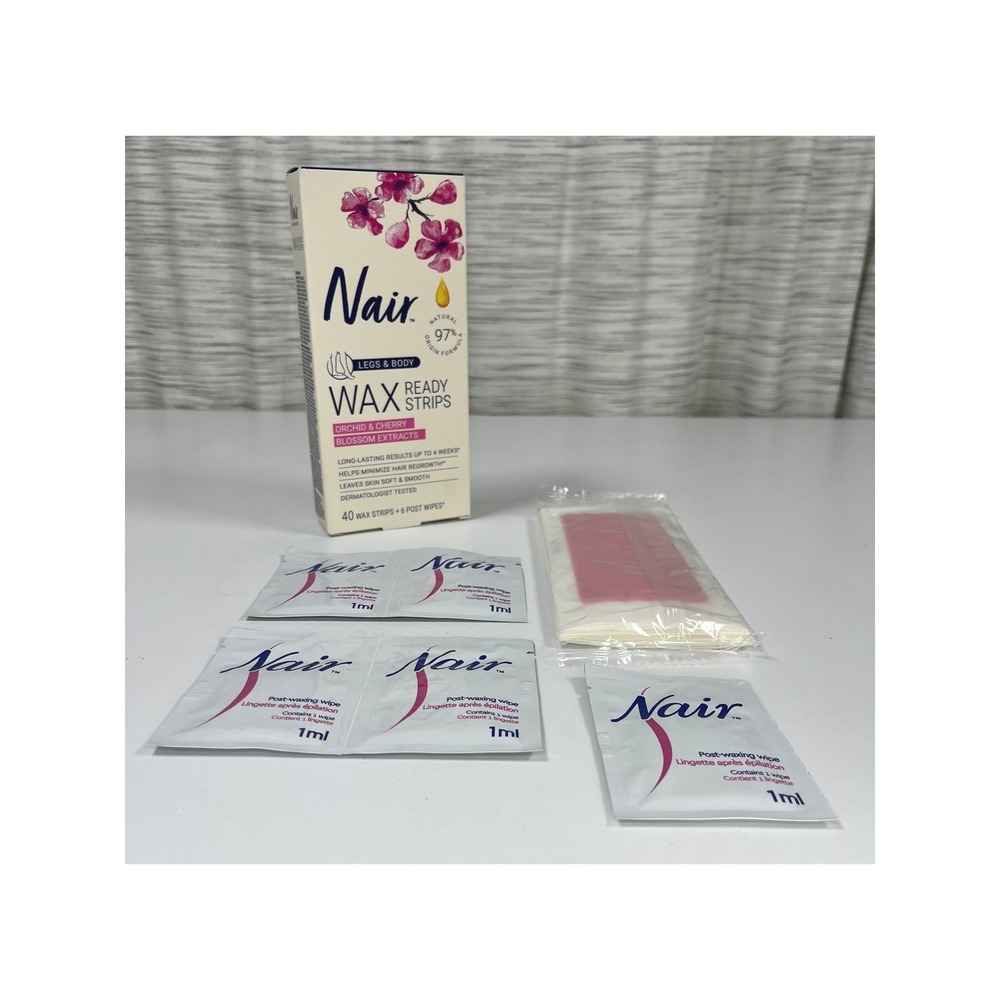 Nair Legs & Body Wax Ready Strips Orchid & Cherry Blossom 40 Strips 5 Wipes